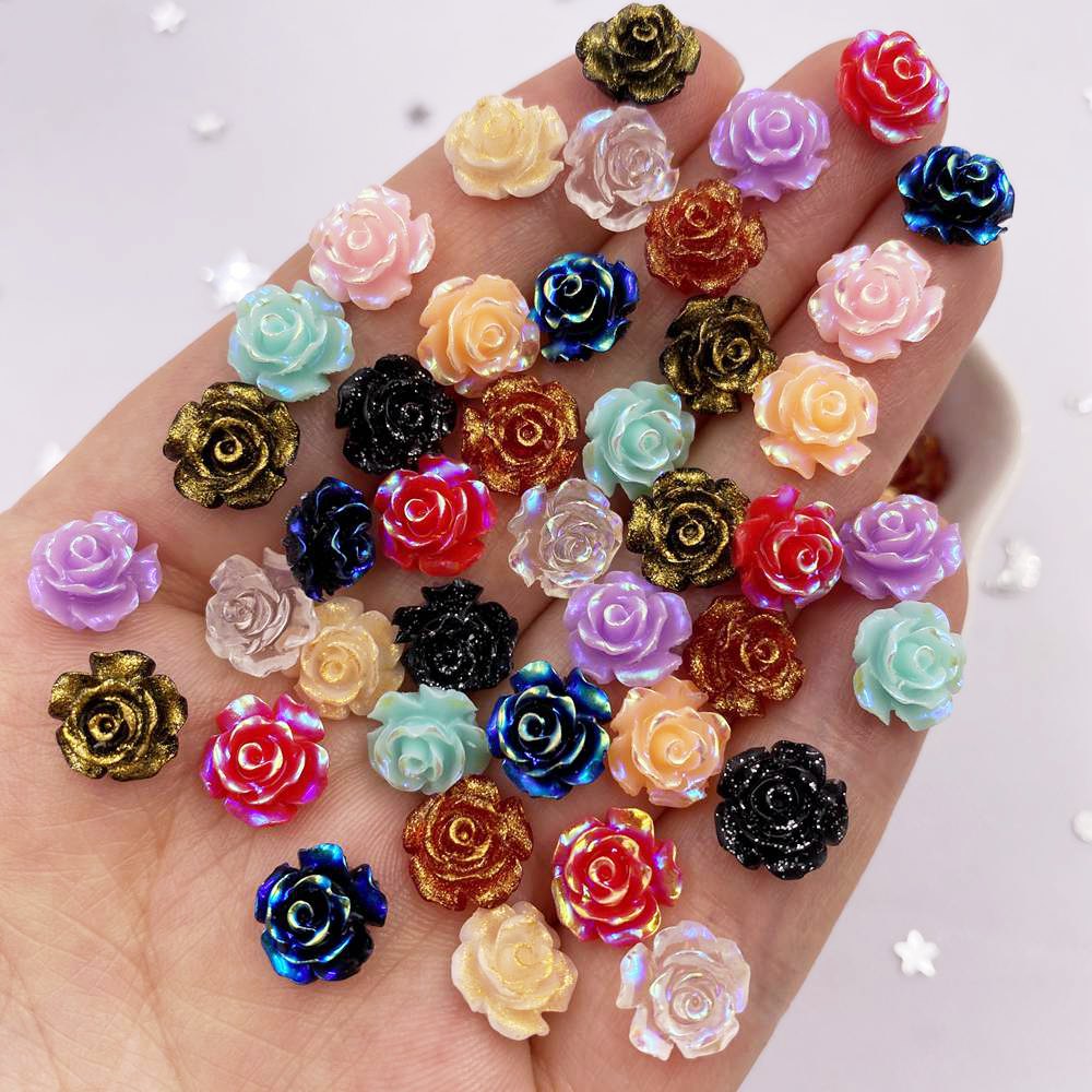 Art Craft Rose - 50Pcs 10mm AB Resin Glitter Rose