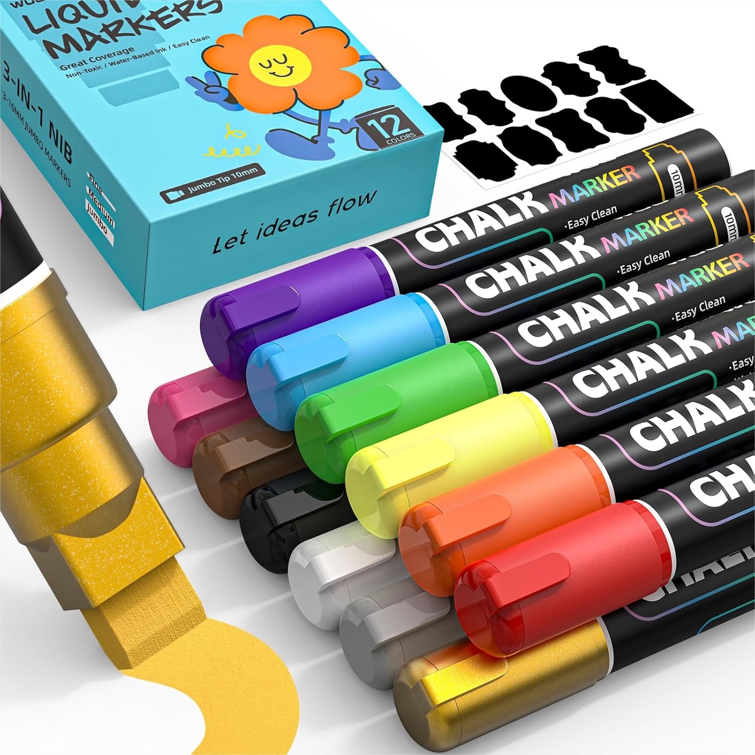 Art Craft Jumbo - 12 Colors Liquid Chalk Markers 10mm