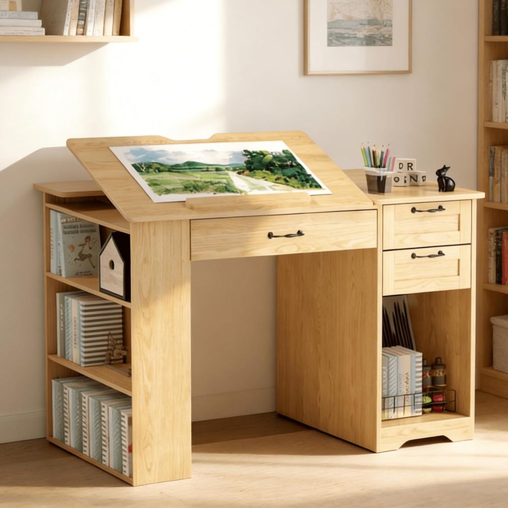 Art & Craft Qatar - Adjustable Desk with Storage, Open Shelves,