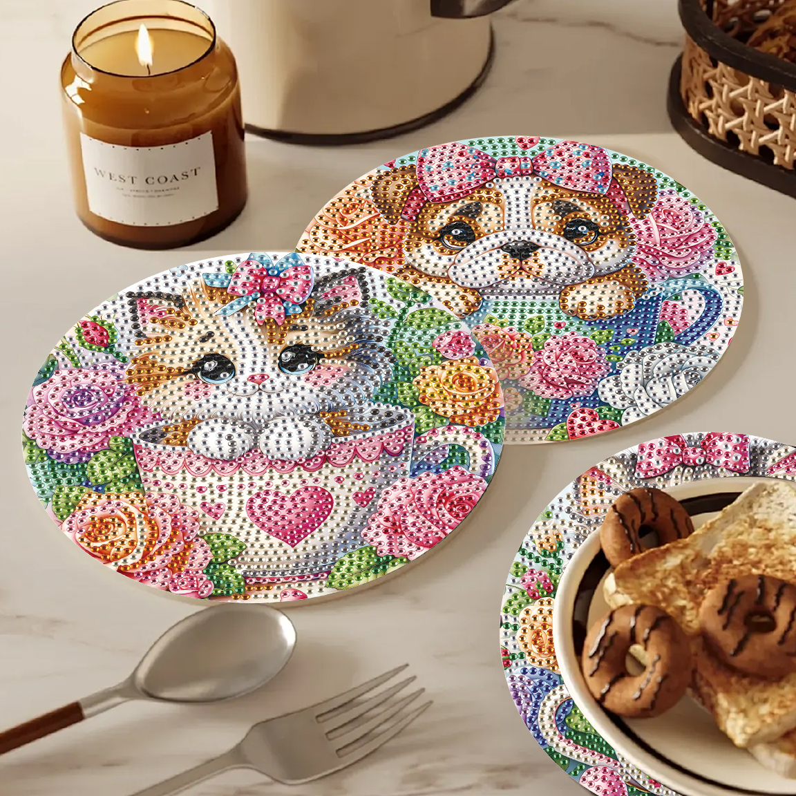 Art Craft Kit - 3Pcs Diamond Art Painting Placemat kits,Teacup