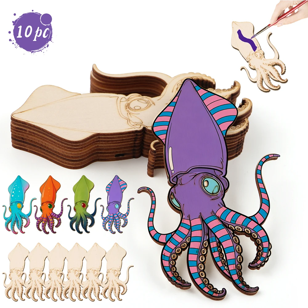 Art & Craft Qatar - 10pcs/set Unfinished Wood Craft Octopus Animal