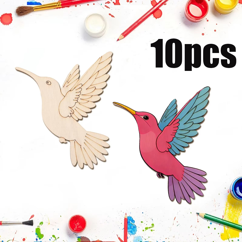 Art & Craft Qatar - 10pcs Unfinished Wood Animal Bird Cutouts,Wooden