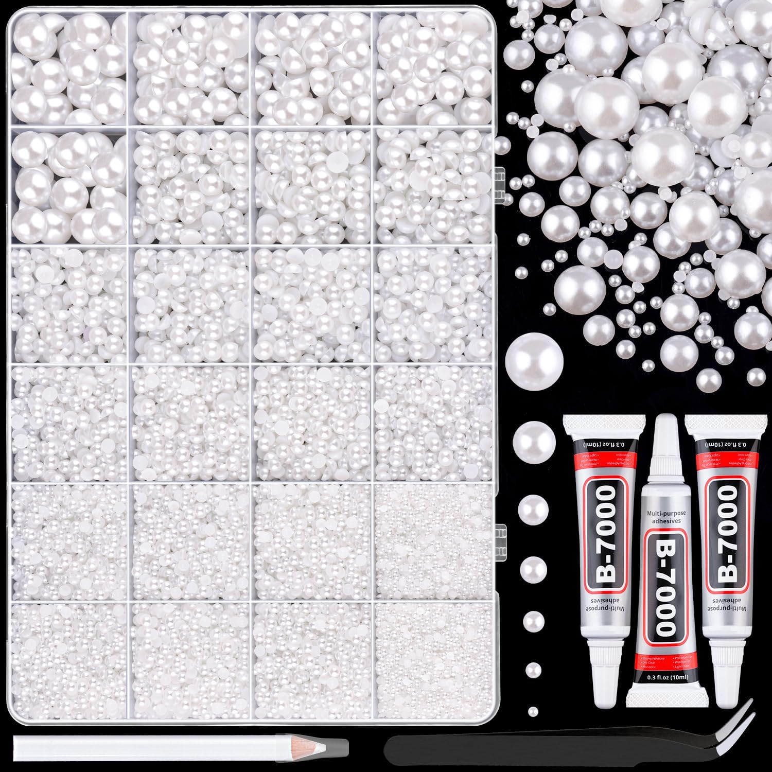 Art Craft Kit - 16500Pcs White Flatback Pearls 2-10mm with