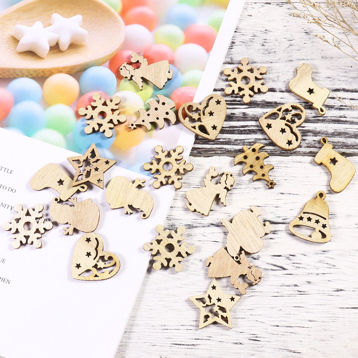 50pcs Cartoon Wooden Pendants  – Art Craft Christmas Ideas Bewertung und Preis